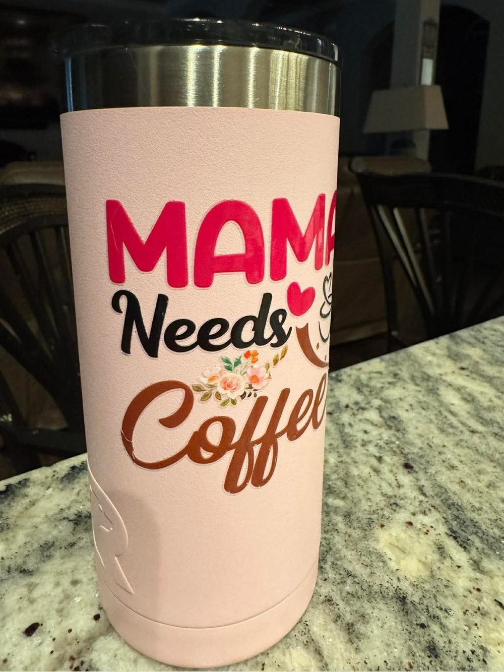 RTIC Mama Needs Coffee Pink Insulated Tumbler 6 1/2” tall 3” diameter
